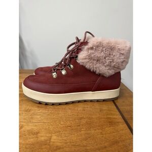 Koolaburra By UGG Women's 10 Red Pink Tynlee Lace-Up Booties Fur Lined Boots